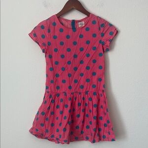 MINI BODEN Pink & Blue Polka Dot Ruffle Hem Dress Size 9/10